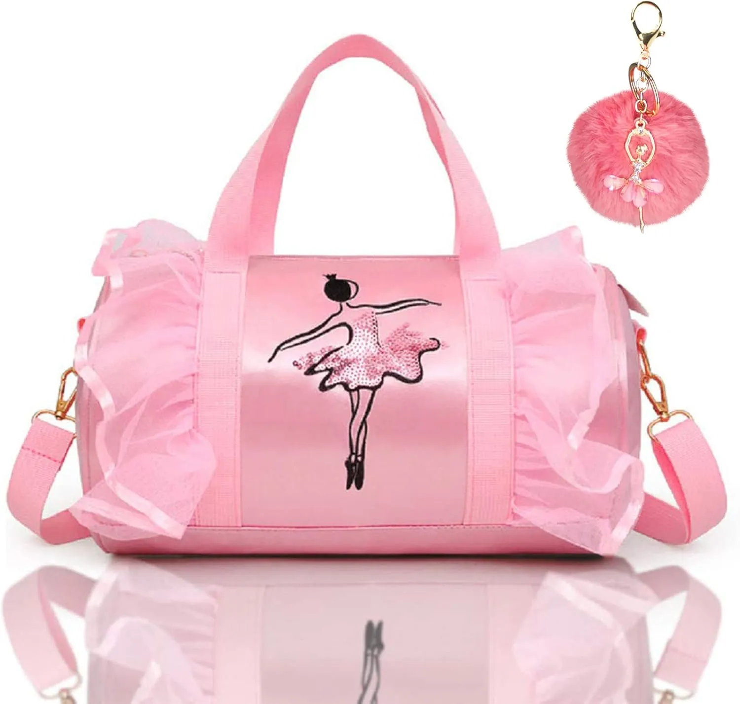 KingBig New in 2024 Cute Backpack Ballet Bag Kits Tutu Dress Dance Bag, Girls Personalized Waterproof Bag Ballerina Duffle Bag with Key Chain Cute Plush hanging Pink ball(Pink)