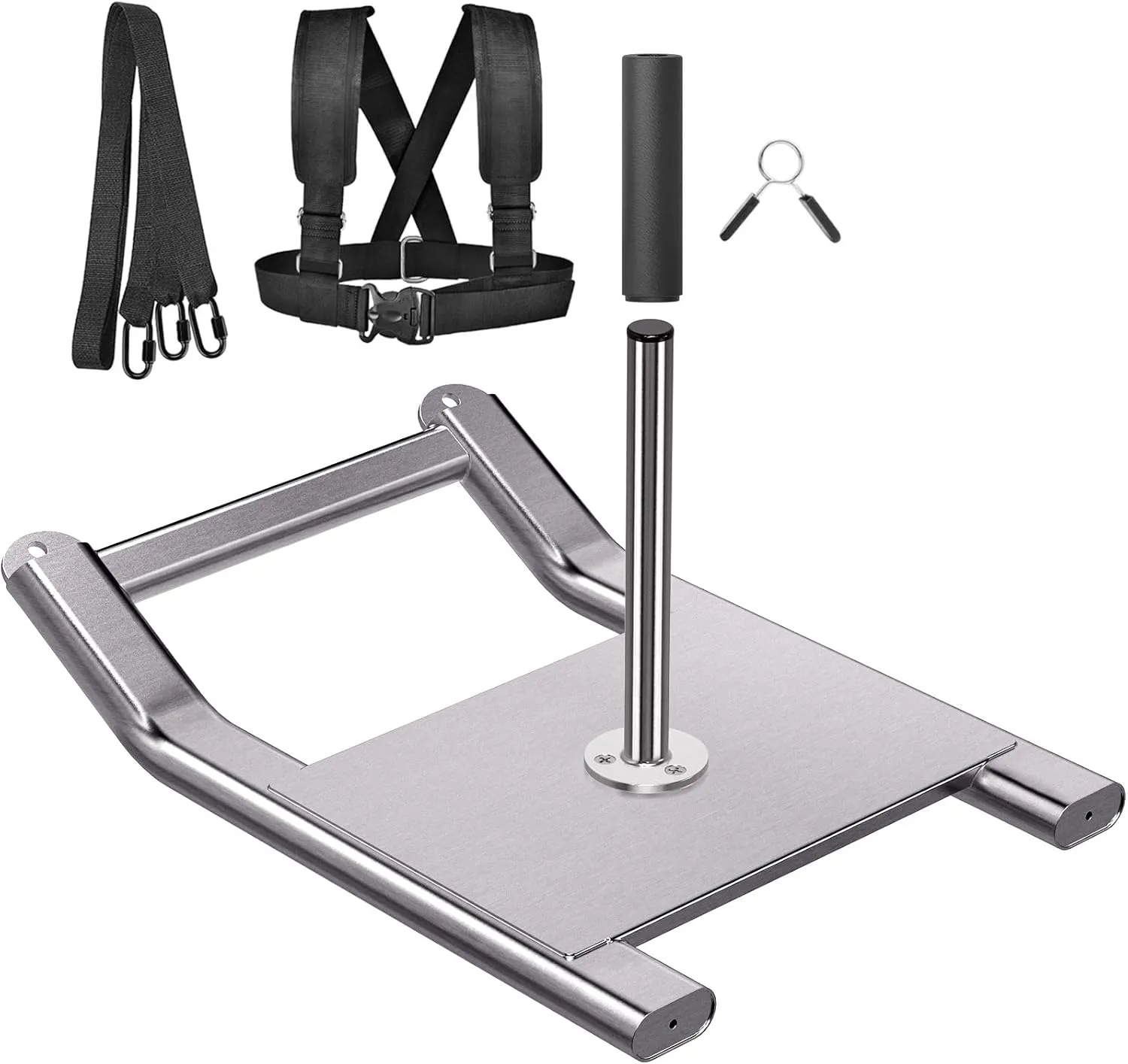 Kipika Stainless Steel Weight Sled for Fitness Strength Training, Speed Improvement, and Athletic Exercise - Compatible with 1" & 2" Weight Plates