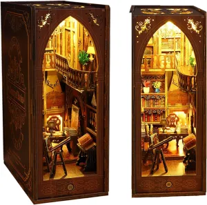 Kisoy Book Nook Kit, 3D Wooden Puzzle Booknook Build Bookshelf Decor, DIY Miniature House Kit for Adults and Teens, Mini House Arts&Craft Gifts for Family and Friends(Library of Book)