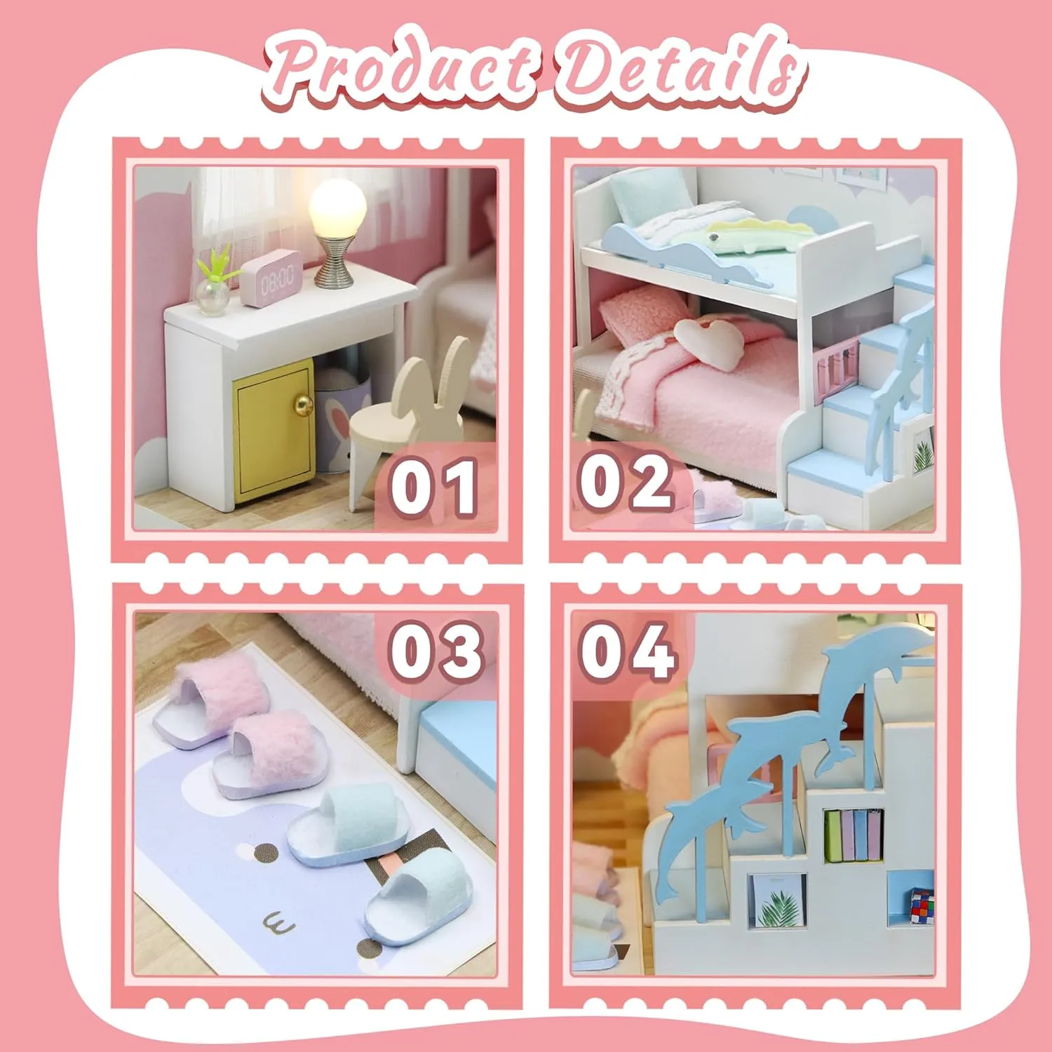 Kisoy Dollhouse Miniature with Furniture Kit, DIY 3D Wooden DIY House Kit A Corner of a Small Apartment Style with Dust Cover & LED,Handmade Tiny House Toys for Kids Adults Gift (Bedroom)