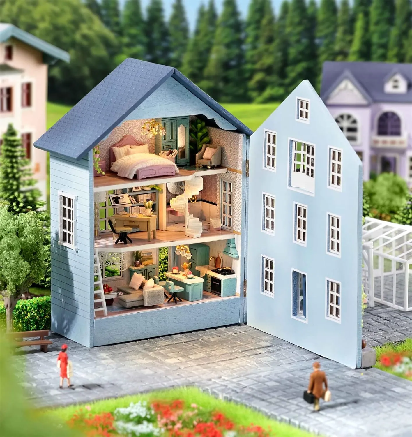 Kisoy Romantic and Cute Dollhouse Miniature DIY House Kit Creative Room Perfect DIY Gift for Friends, Lovers and Families (Molan House)
