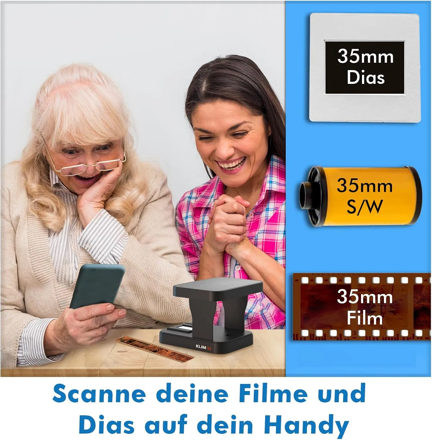 KLIM K2 Mobile 35mm Film Scanner - Positive & Negative, Slide, Photo, 35mm Color Film Developing Kit