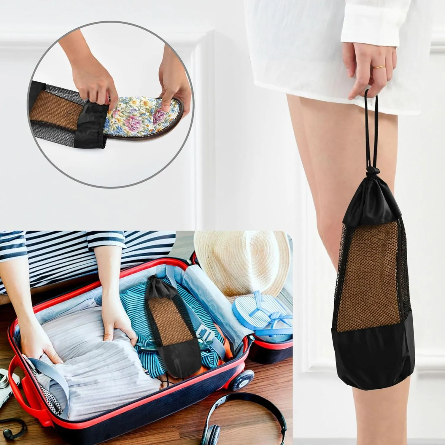 KLL Shower House Slippers Indoor Outdoor Portable Soft Slip on Home Shoes for Guest, Hotel, Travel, Airplane