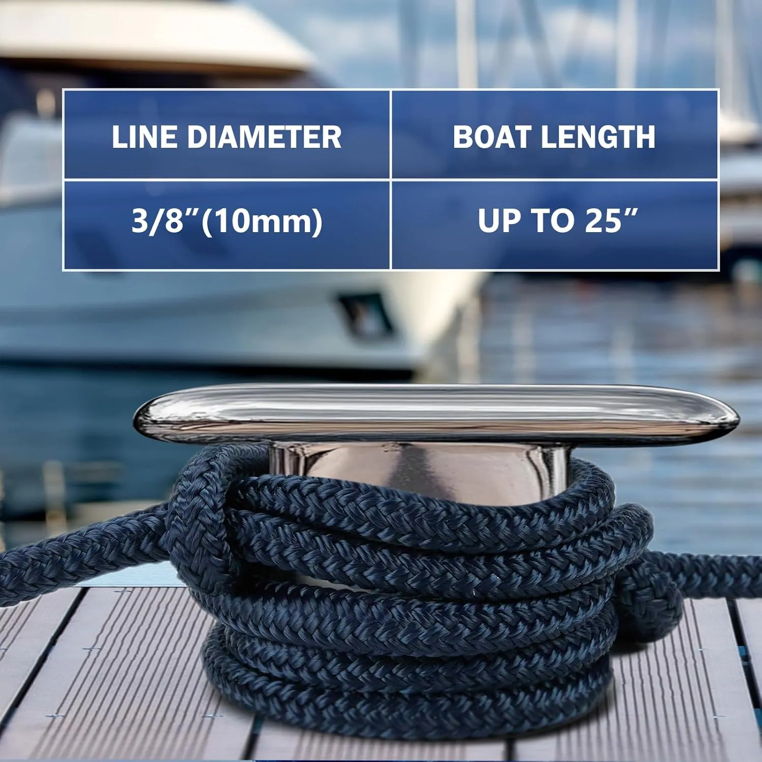 Kohree 3/8" x 15' Boat Dock Lines, Pre-Spliped 12" Eyelet Fender Lines, Heavy-Duty Double Braided Nylon Marine Ropes for Mooring, Docking Yacht Pontoon Accessories, 4 Pack, Navy Blue
