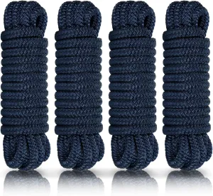 Kohree 3/8" x 15' Boat Dock Lines, Pre-Spliped 12" Eyelet Fender Lines, Heavy-Duty Double Braided Nylon Marine Ropes for Mooring, Docking Yacht Pontoon Accessories, 4 Pack, Navy Blue