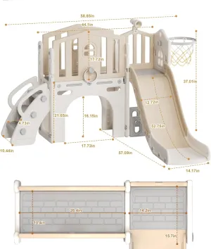 KORIMEFA 7 in 1 Toddler Slide, Kid Slide for Toddlers Age 1-3 with Climber, Ring Toss, Basketball Hoop, and Telescope, Indoor Outdoor Toddler Playset Playground, Coffee