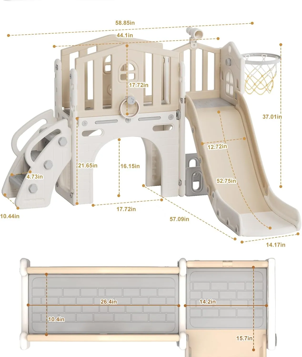 KORIMEFA 7 in 1 Toddler Slide, Kid Slide for Toddlers Age 1-3 with Climber, Ring Toss, Basketball Hoop, and Telescope, Indoor Outdoor Toddler Playset Playground, Coffee