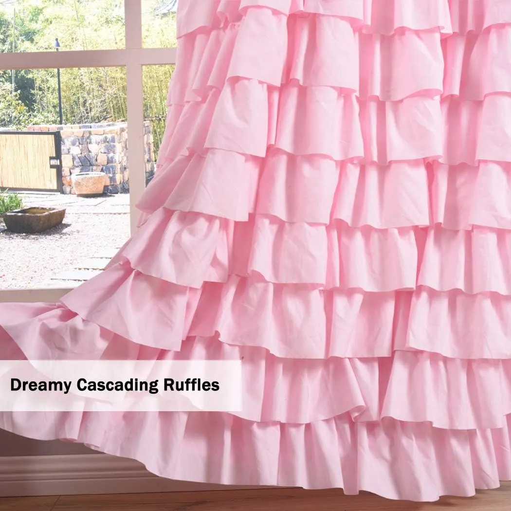 Kotile Pink Ruffle Curtain 84 Inches Long 1 Panel Shabby Chic Gypsy Layered Ruffled Curtain Panel for Living Room, Rod Pocket Privacy Light Filtering Ruffle Window Curtain, W52 x L84 Inch