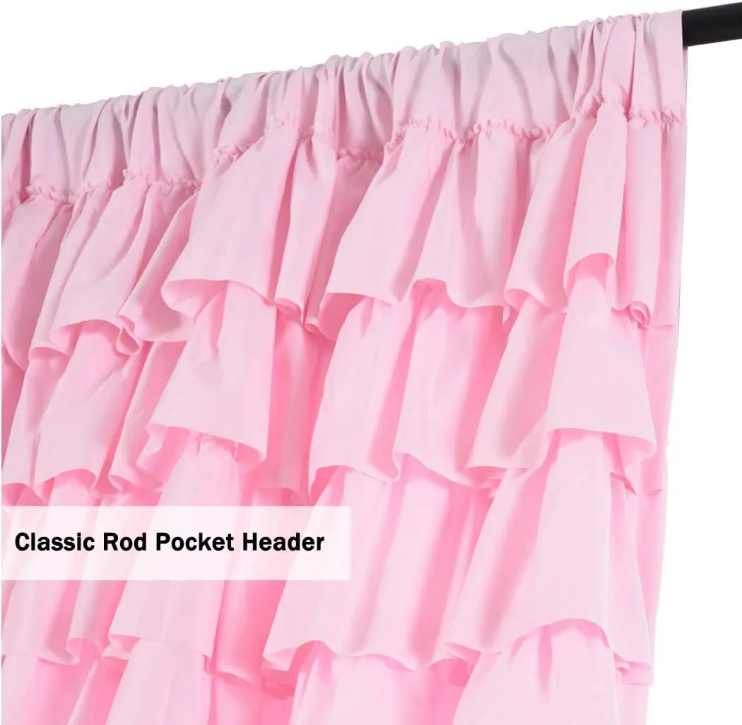 Kotile Pink Ruffle Curtain 84 Inches Long 1 Panel Shabby Chic Gypsy Layered Ruffled Curtain Panel for Living Room, Rod Pocket Privacy Light Filtering Ruffle Window Curtain, W52 x L84 Inch