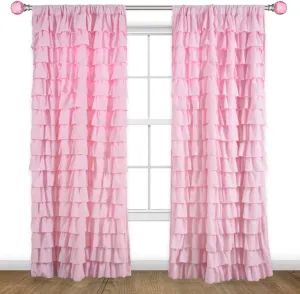 Kotile Pink Ruffle Curtain 84 Inches Long 1 Panel Shabby Chic Gypsy Layered Ruffled Curtain Panel for Living Room, Rod Pocket Privacy Light Filtering Ruffle Window Curtain, W52 x L84 Inch
