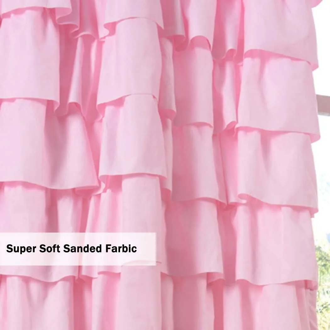Kotile Pink Ruffle Curtain 84 Inches Long 1 Panel Shabby Chic Gypsy Layered Ruffled Curtain Panel for Living Room, Rod Pocket Privacy Light Filtering Ruffle Window Curtain, W52 x L84 Inch