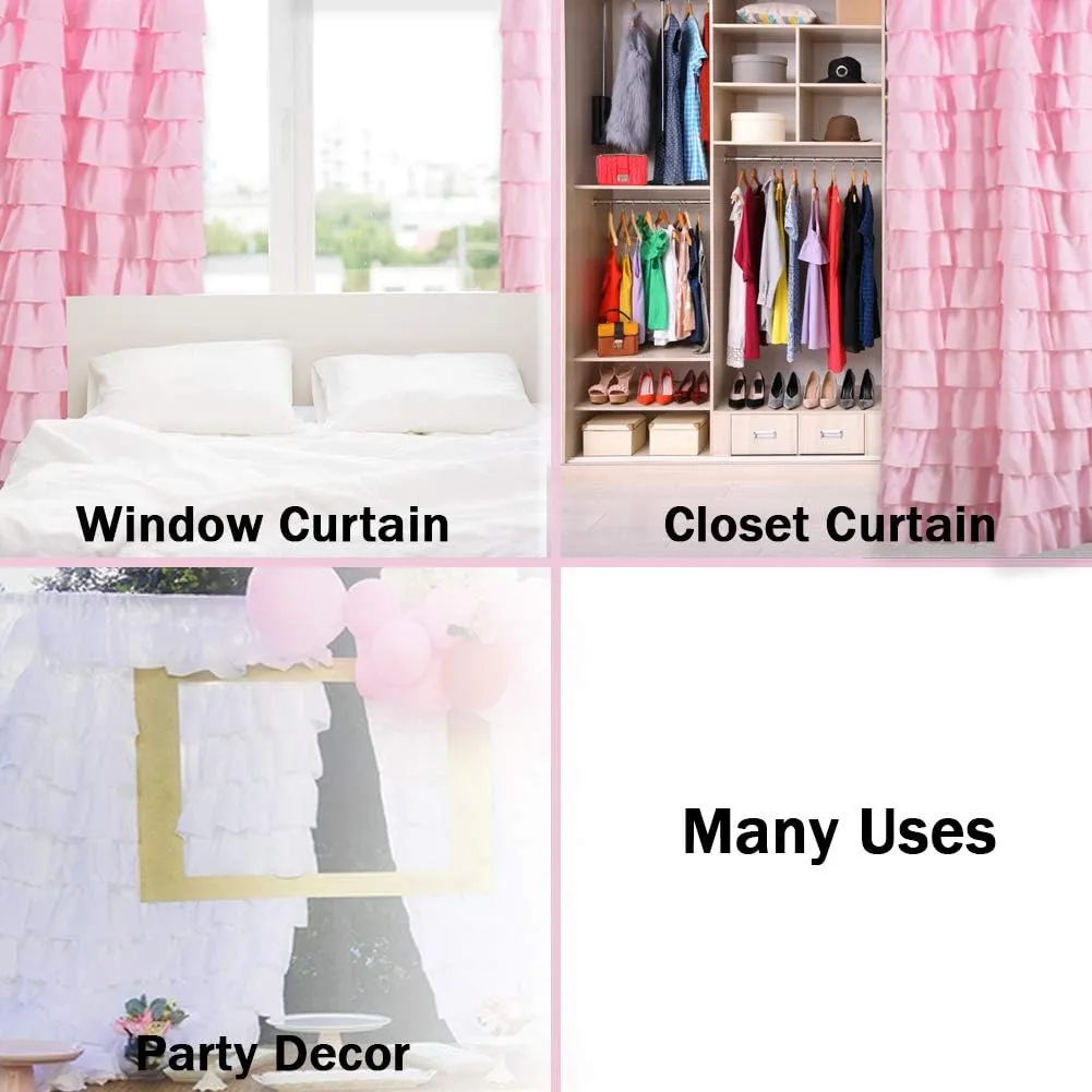 Kotile Pink Ruffle Curtain 84 Inches Long 1 Panel Shabby Chic Gypsy Layered Ruffled Curtain Panel for Living Room, Rod Pocket Privacy Light Filtering Ruffle Window Curtain, W52 x L84 Inch