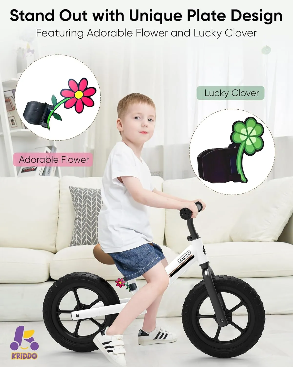 KRIDDO Toddler Balance Bike 2 Year Old, Kids Balance Bike for 2-5 Years Old, Dual Bearing for Smoother Riding, Adorable Plate, Adjustable Seat and Handlebar, Toddler Bike Gifts Age 2-3