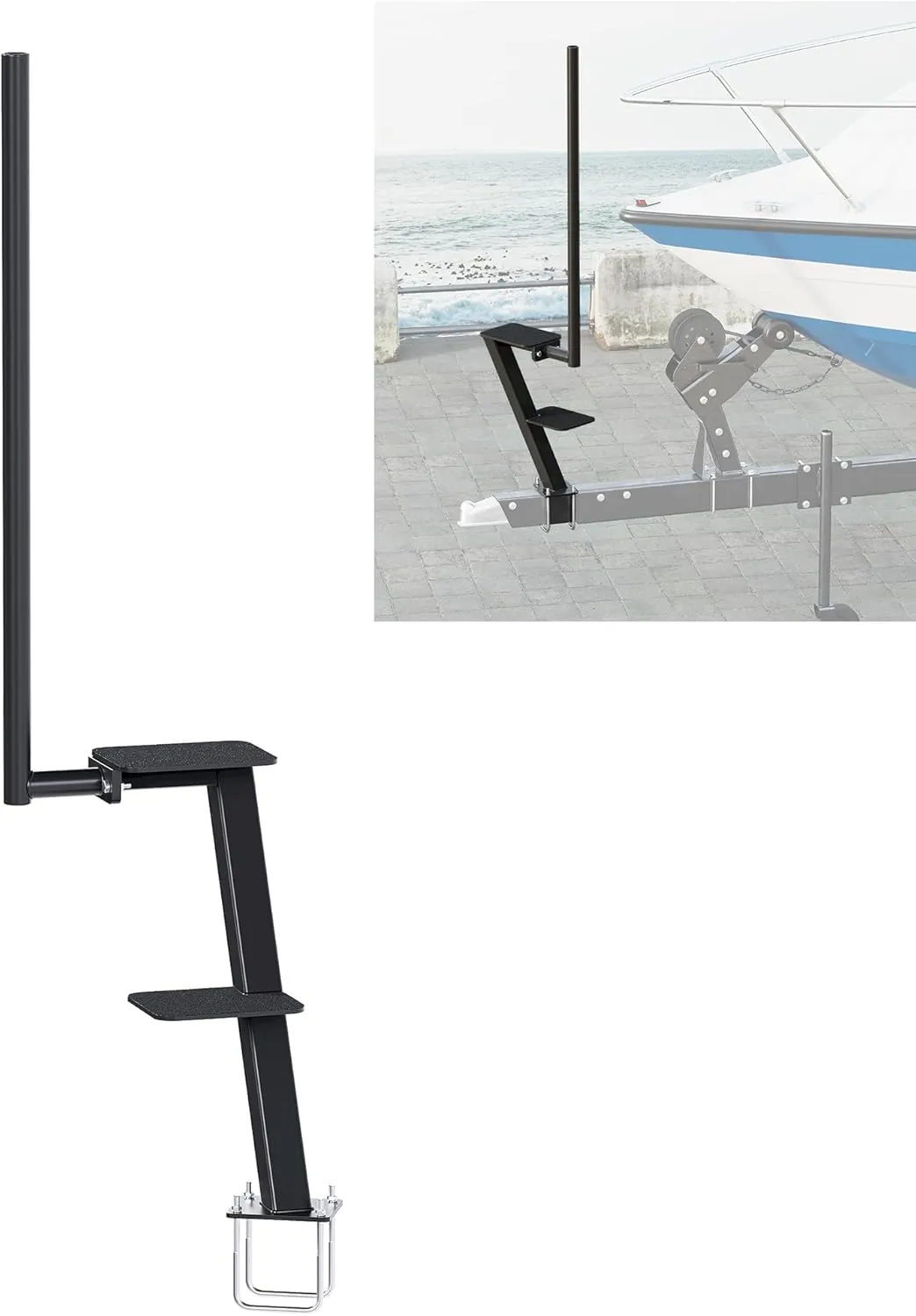 KUAFU Boat Trailer Steps Boat Boarding Steps with Handle Fit 3.5" or 3" Wide and 5" Tall Fit for Most All Boats Universal Triple Steps Dual Step Black Steel Powder Coated 2 Step
