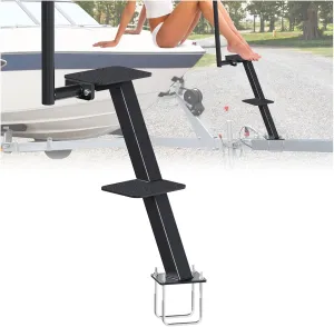 KUAFU Boat Trailer Steps Boat Boarding Steps with Handle Fit 3.5" or 3" Wide and 5" Tall Fit for Most All Boats Universal Triple Steps Dual Step Black Steel Powder Coated 2 Step