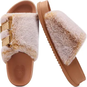 KuaiLu Women's Orthotic Slippers With Arch Support Soft Cushion Sandal Slippers for Woman Ladies Fashion Open Toe Faux Fur Platform Slipper Indoor Outdoor Size 6~12
