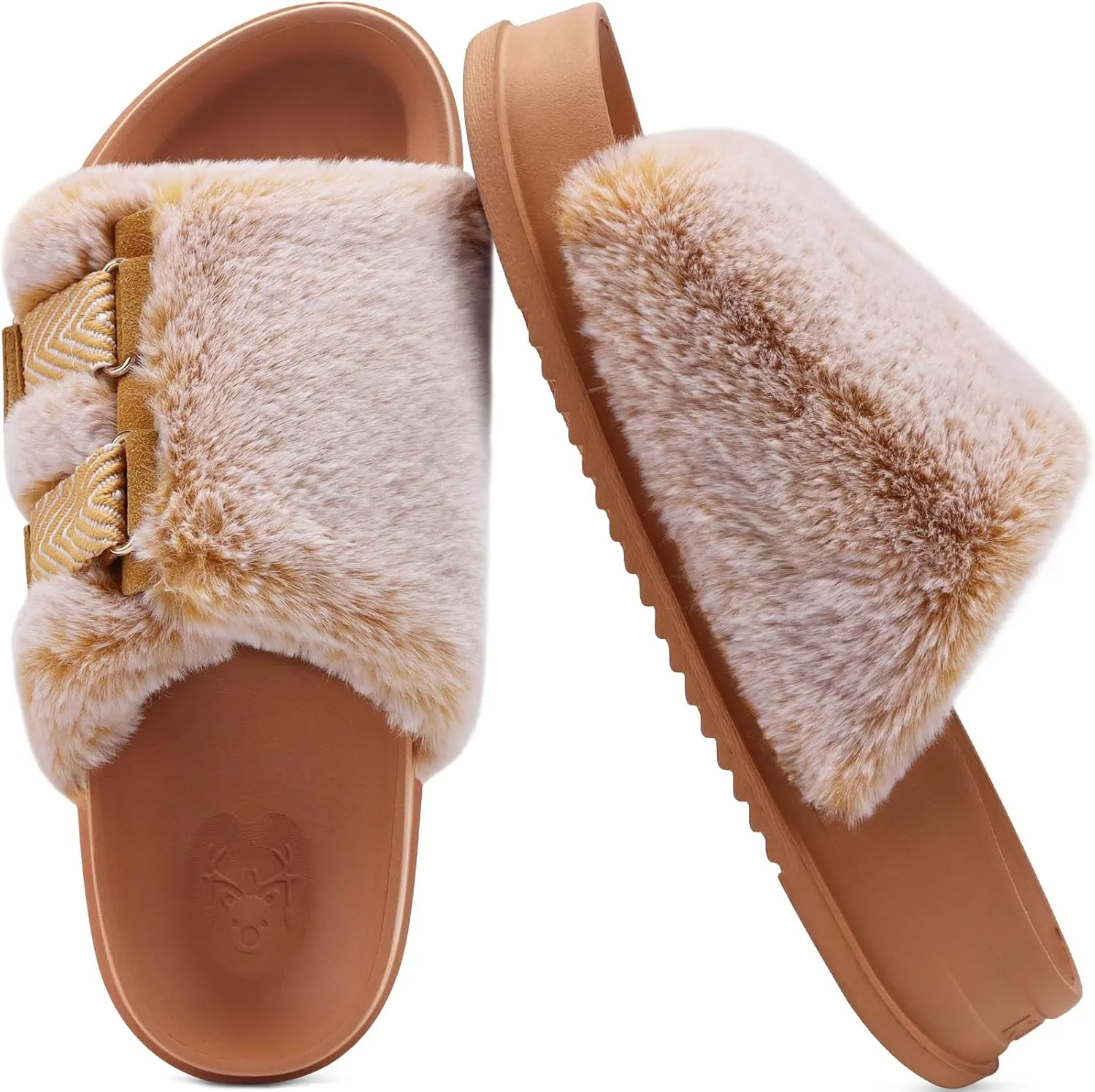 KuaiLu Women's Orthotic Slippers With Arch Support Soft Cushion Sandal Slippers for Woman Ladies Fashion Open Toe Faux Fur Platform Slipper Indoor Outdoor Size 6~12