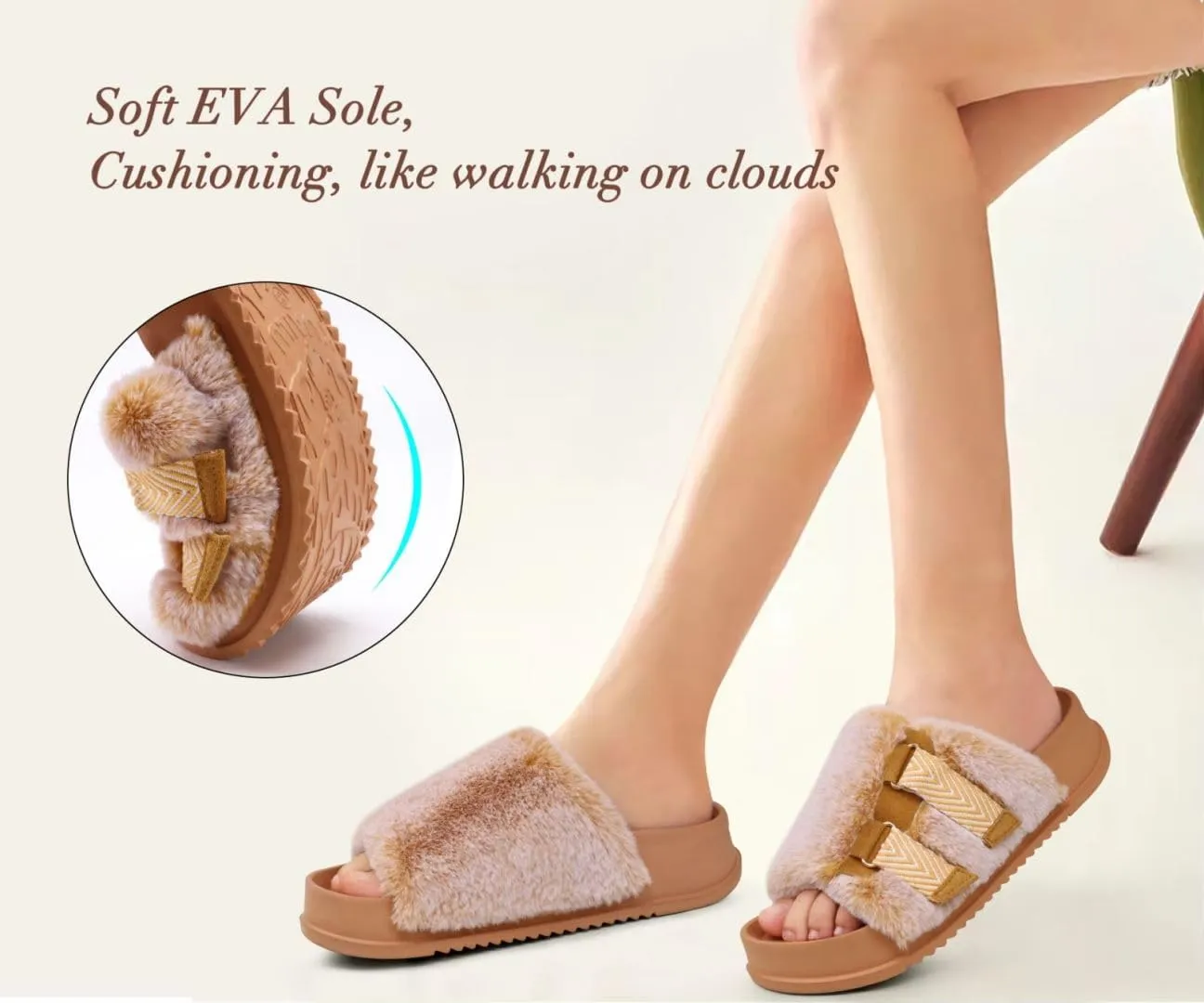 KuaiLu Women's Orthotic Slippers With Arch Support Soft Cushion Sandal Slippers for Woman Ladies Fashion Open Toe Faux Fur Platform Slipper Indoor Outdoor Size 6~12