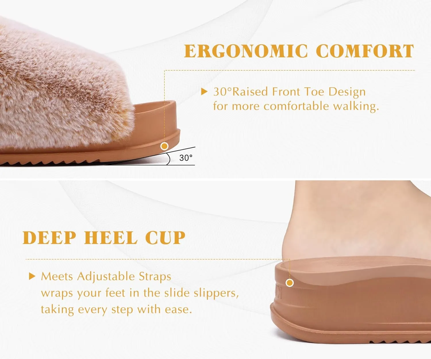 KuaiLu Women's Orthotic Slippers With Arch Support Soft Cushion Sandal Slippers for Woman Ladies Fashion Open Toe Faux Fur Platform Slipper Indoor Outdoor Size 6~12