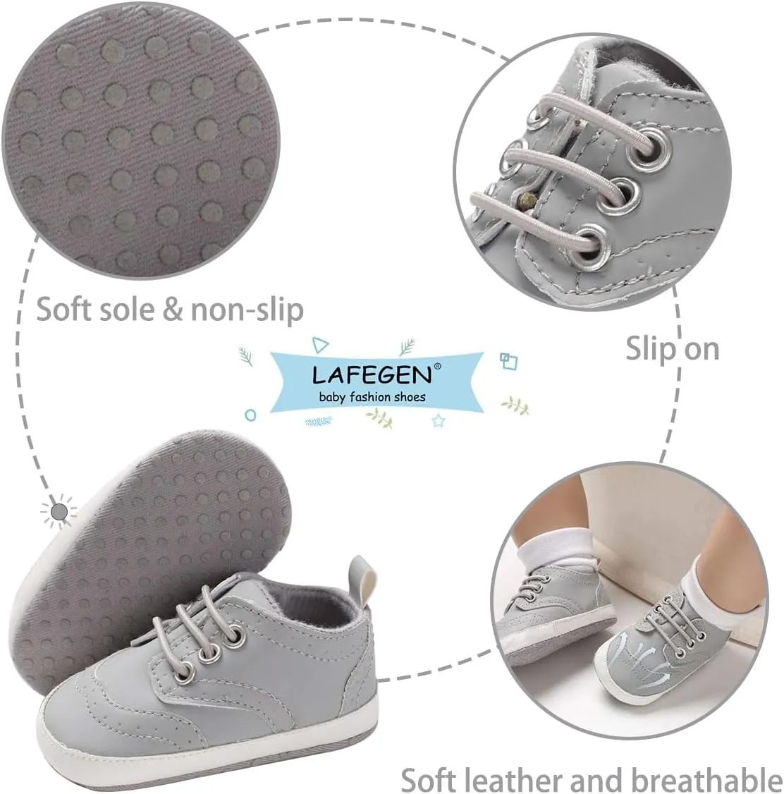 LAFEGEN Baby Boys Girls Classic PU Leather Loafers Soft Sole Oxford Dress Shoes First Walking Flat Moccasins Casual Sneaker