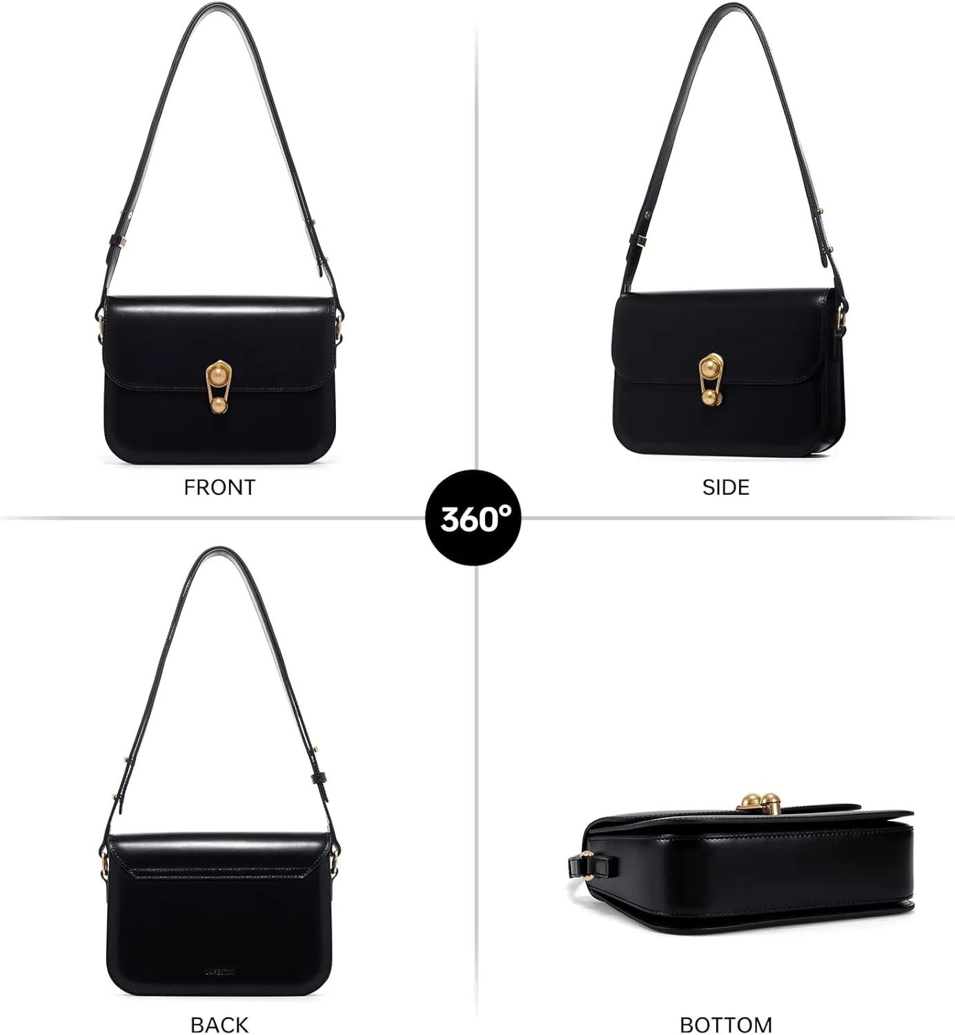 LA'FESTIN Leather Purse Small Bags For Women: Black Shoulder Handbags Crossbody Bag