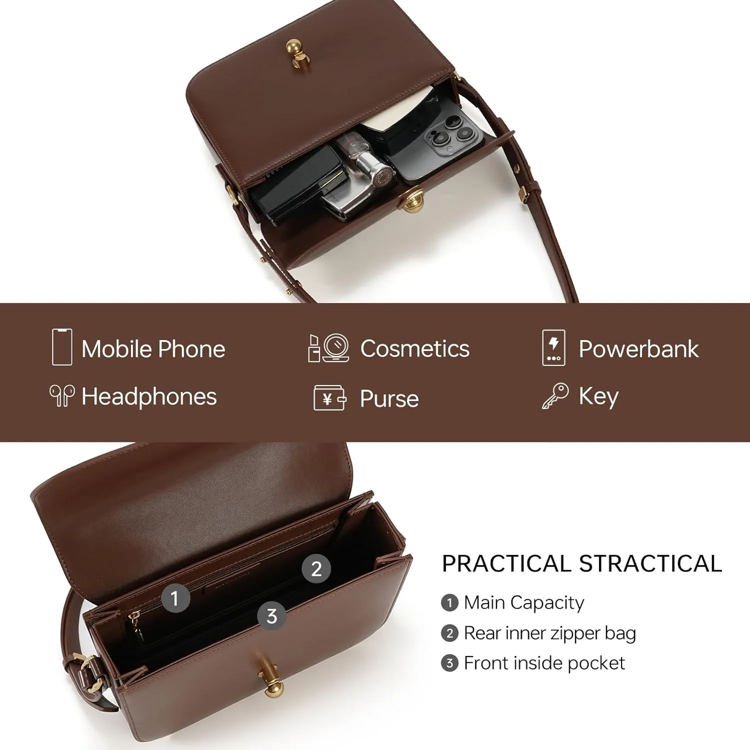 LA'FESTIN Leather Purse Small Bags For Women: Black Shoulder Handbags Crossbody Bag