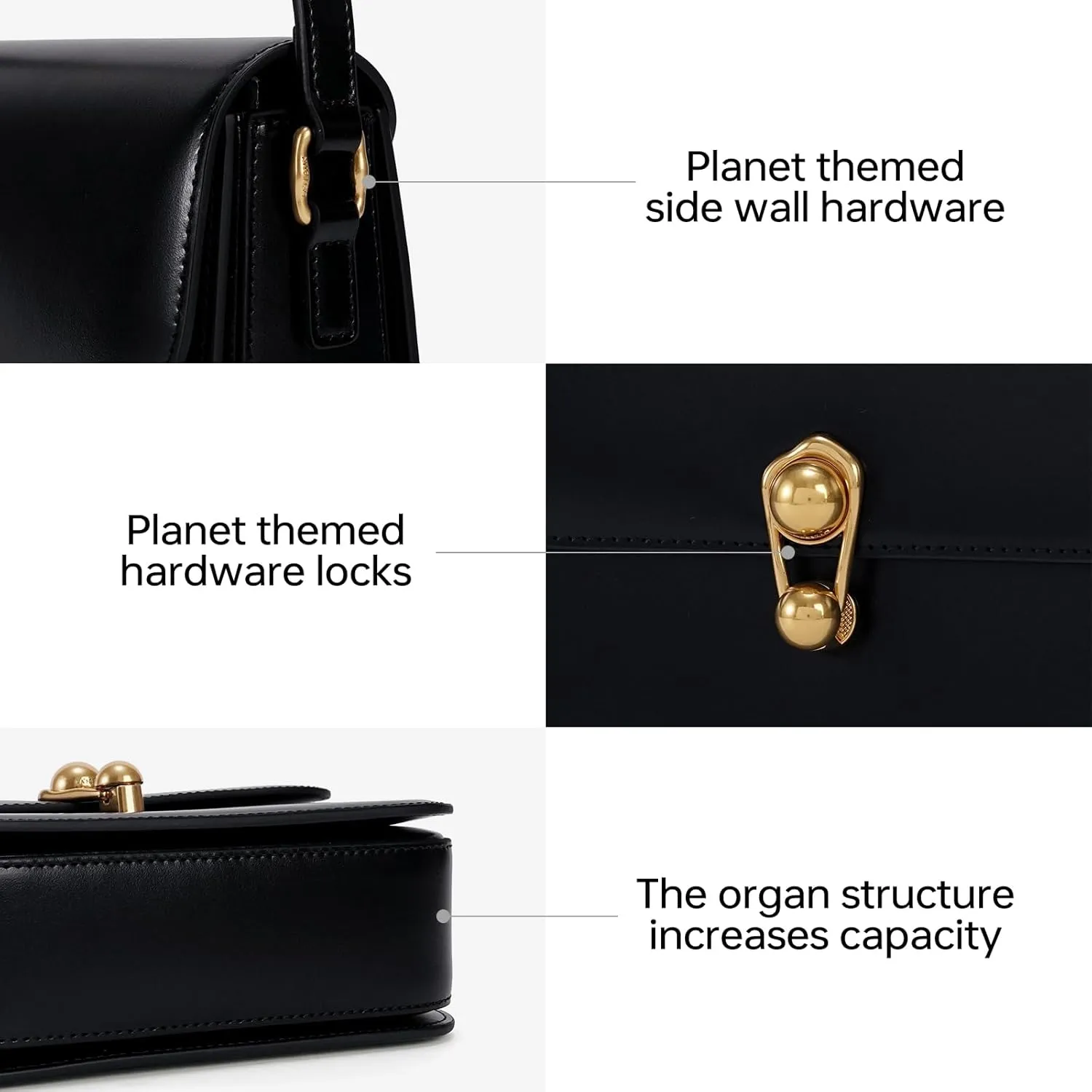 LA'FESTIN Leather Purse Small Bags For Women: Black Shoulder Handbags Crossbody Bag
