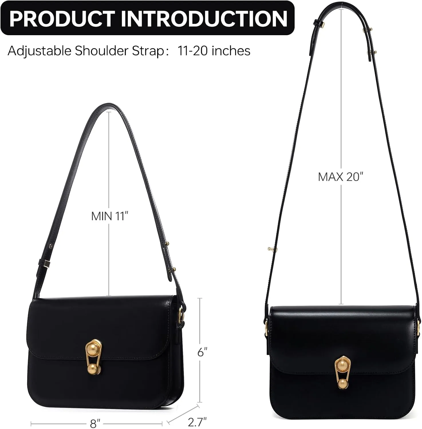 LA'FESTIN Leather Purse Small Bags For Women: Black Shoulder Handbags Crossbody Bag