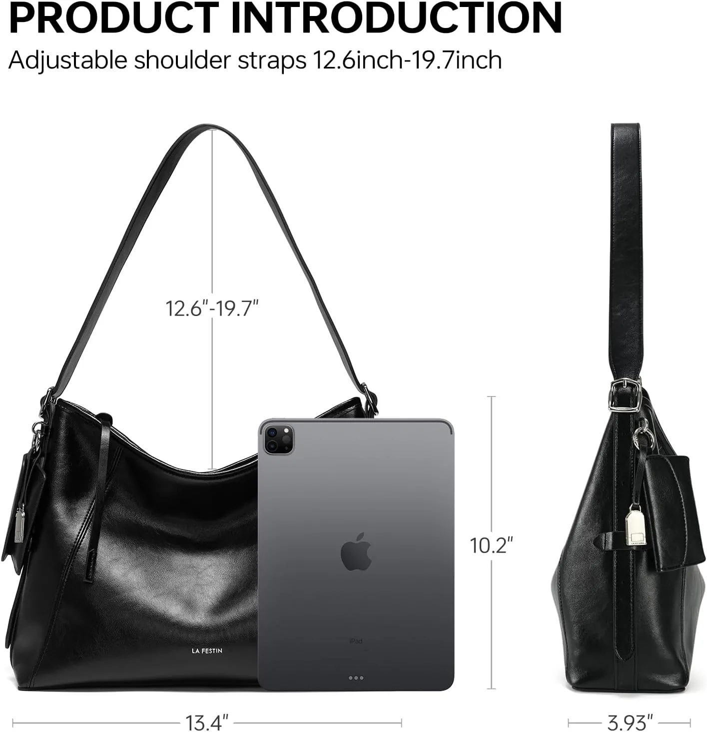 LA'FESTIN Leather Shoulder Purse For Women: Black Crossbody Bags Small Handbags - Trendy Medium Hobo Bag
