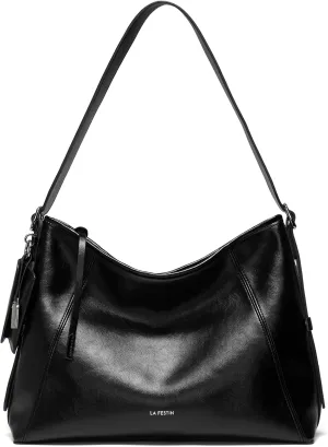 LA'FESTIN Leather Shoulder Purse For Women: Black Crossbody Bags Small Handbags - Trendy Medium Hobo Bag