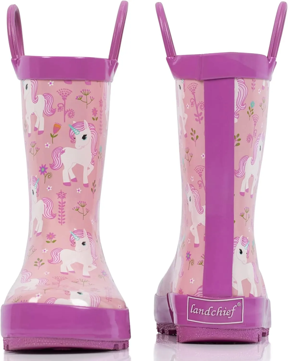 landchief Toddler Rain Boots, Kids Rain Boots Waterproof Rubber Boots for Girls and Boys with Fun Patterns and Easy-On Handles