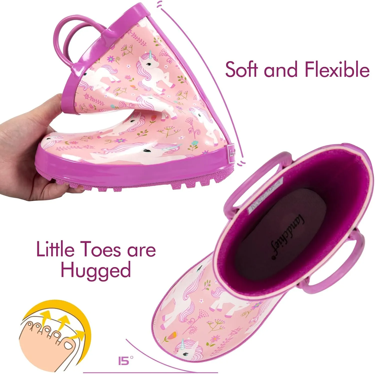 landchief Toddler Rain Boots, Kids Rain Boots Waterproof Rubber Boots for Girls and Boys with Fun Patterns and Easy-On Handles