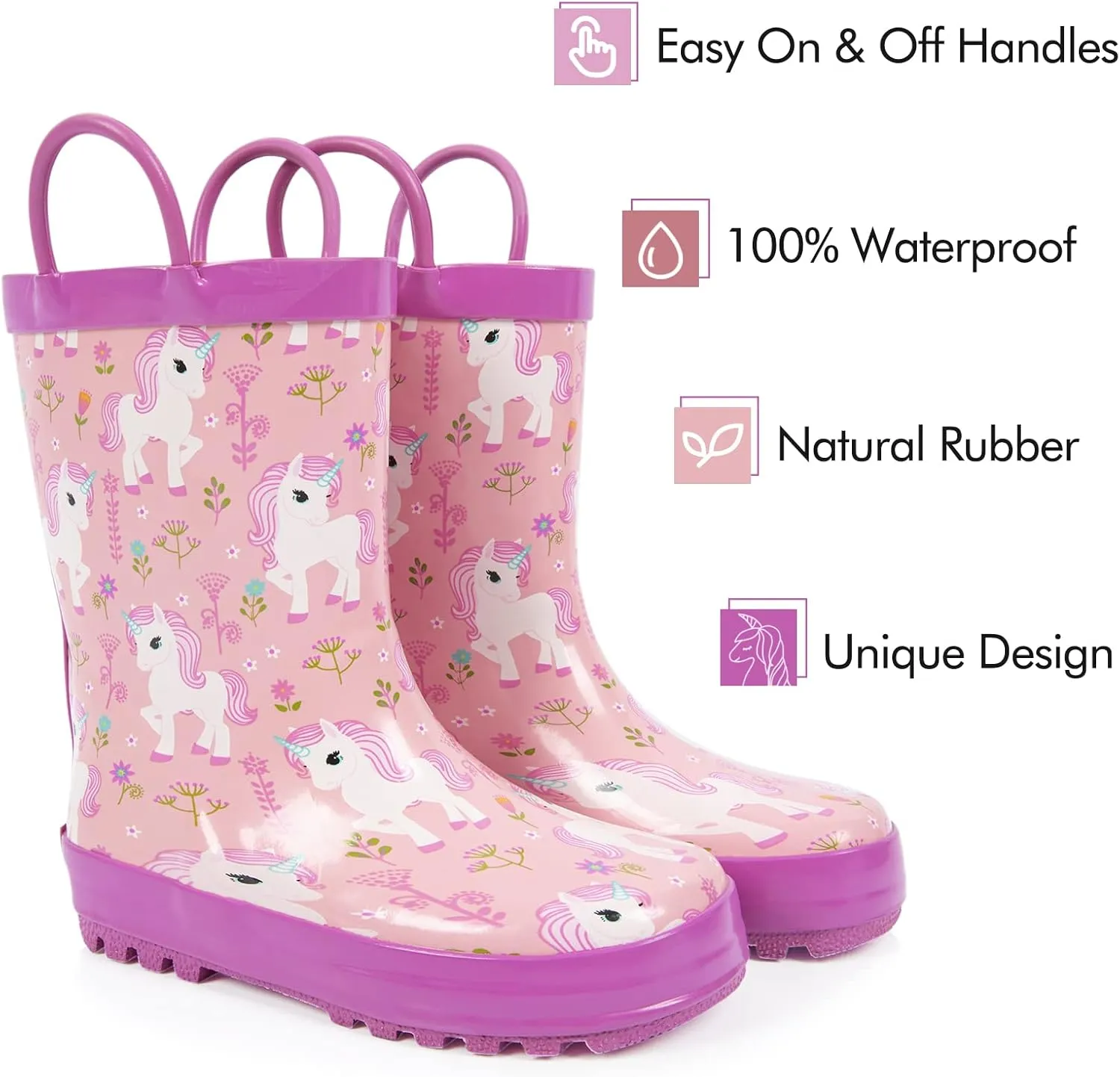 landchief Toddler Rain Boots, Kids Rain Boots Waterproof Rubber Boots for Girls and Boys with Fun Patterns and Easy-On Handles