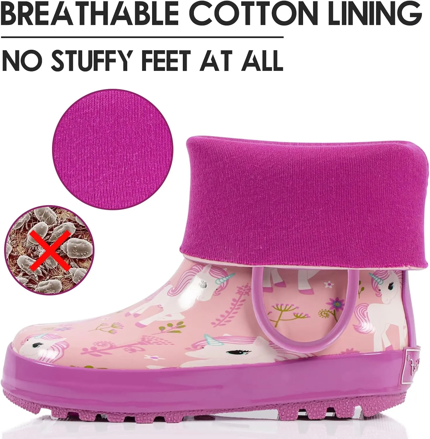 landchief Toddler Rain Boots, Kids Rain Boots Waterproof Rubber Boots for Girls and Boys with Fun Patterns and Easy-On Handles