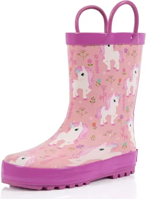 landchief Toddler Rain Boots, Kids Rain Boots Waterproof Rubber Boots for Girls and Boys with Fun Patterns and Easy-On Handles
