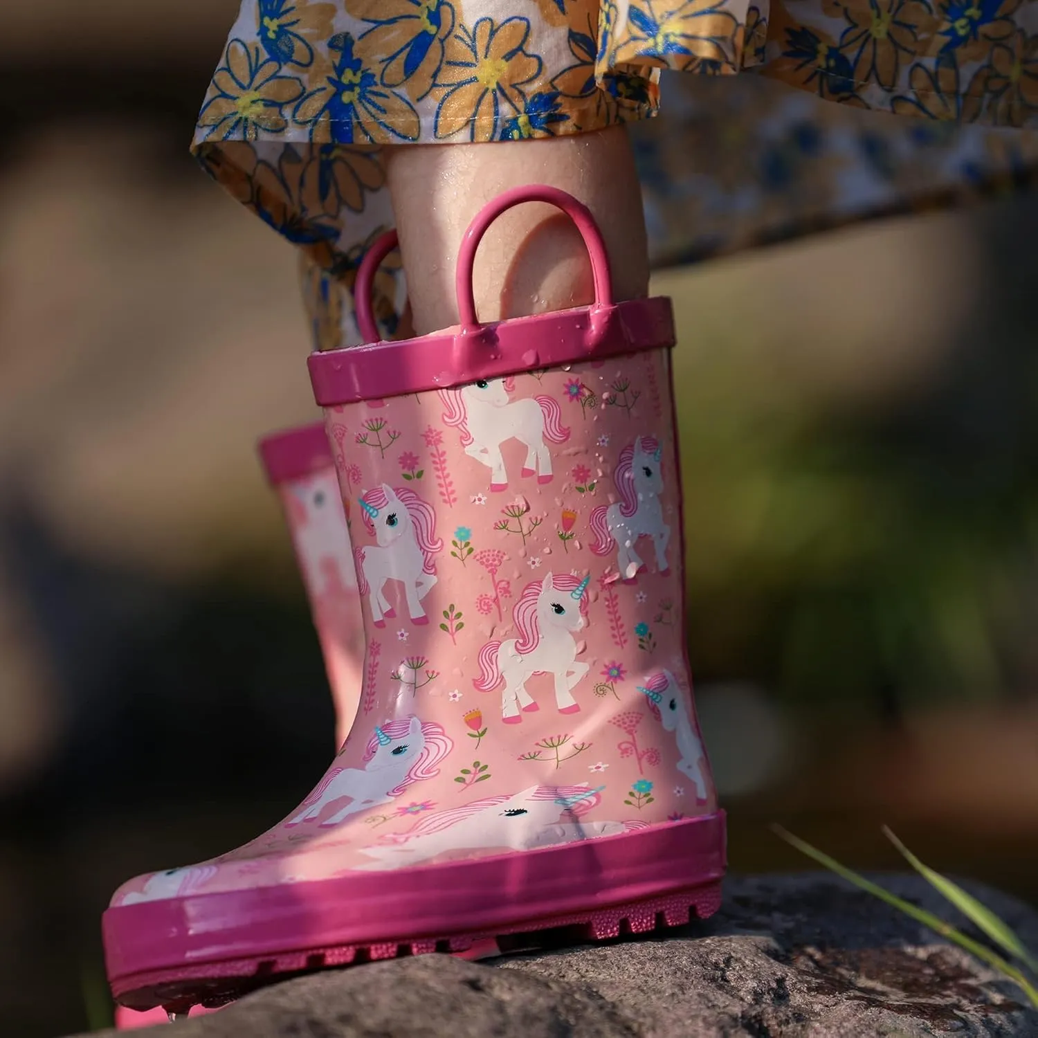 landchief Toddler Rain Boots, Kids Rain Boots Waterproof Rubber Boots for Girls and Boys with Fun Patterns and Easy-On Handles