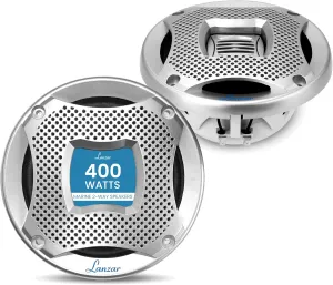 Lanzar 5.25" 2-Way Marine Speakers, 400W Water-Resistant Boat and UTV Speakers, Polypropylene Cone, Dome Tweeter, 4 Ohm Impedance, Includes Grills, Mounting Gasket & Hardware (Silver)