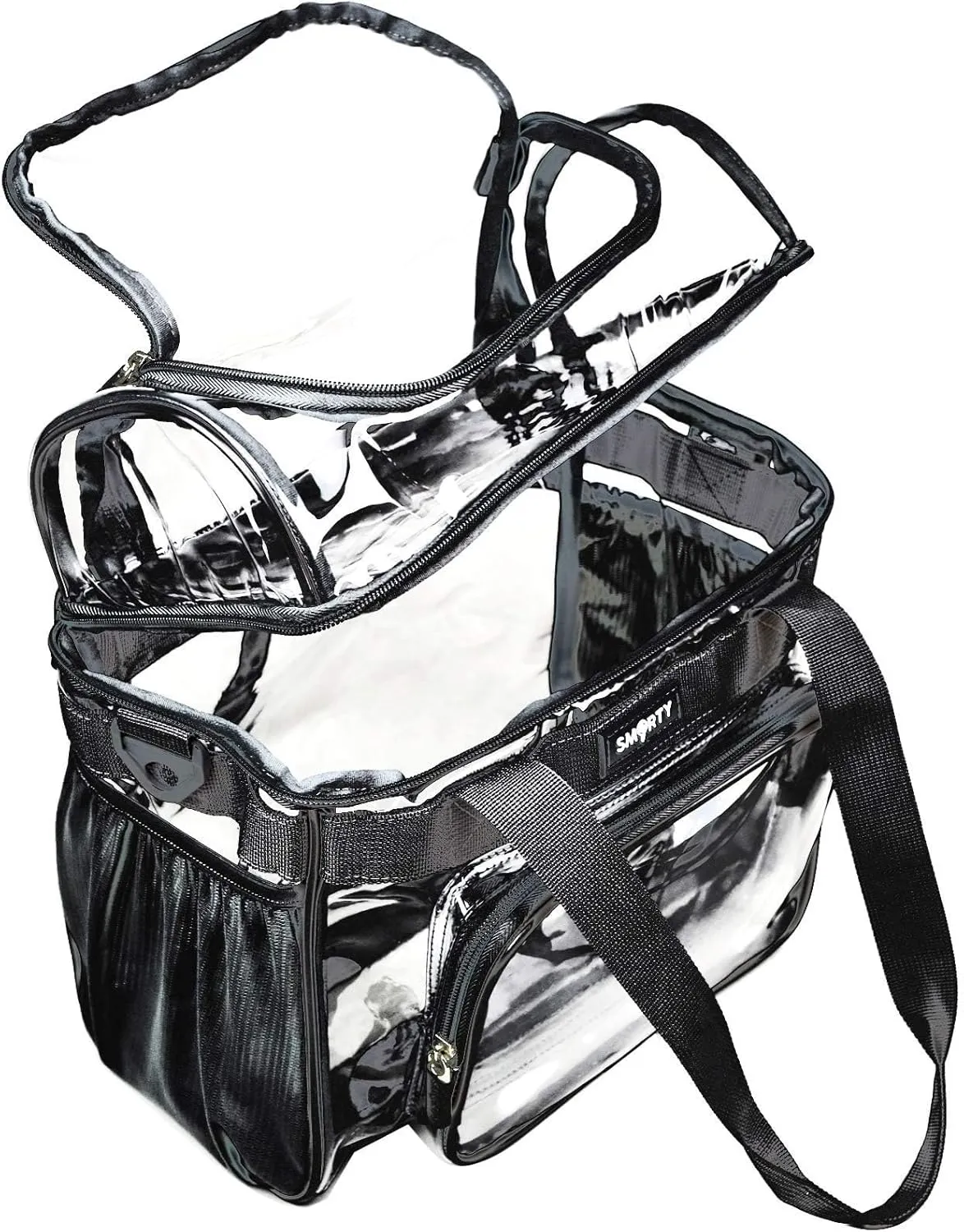 Large Clear Lunch Tote Heavy Duty Stadium Bag Approved Durable Crossbody Makeup Cosmetic Box for Men Women Work (Black, 12 x 6 x 12)