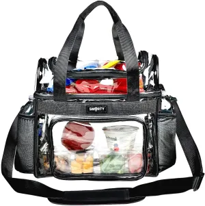 Large Clear Lunch Tote Heavy Duty Stadium Bag Approved Durable Crossbody Makeup Cosmetic Box for Men Women Work (Black, 12 x 6 x 12)