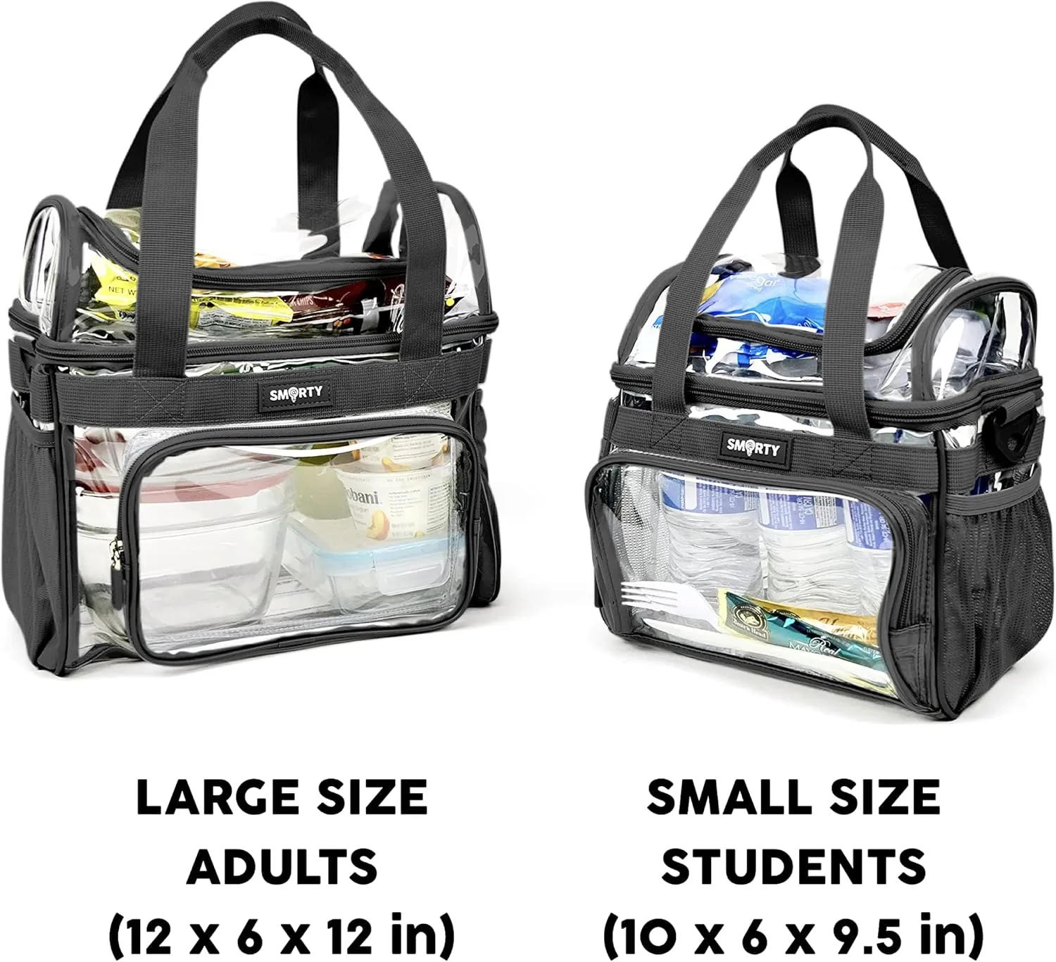 Large Clear Lunch Tote Heavy Duty Stadium Bag Approved Durable Crossbody Makeup Cosmetic Box for Men Women Work (Black, 12 x 6 x 12)