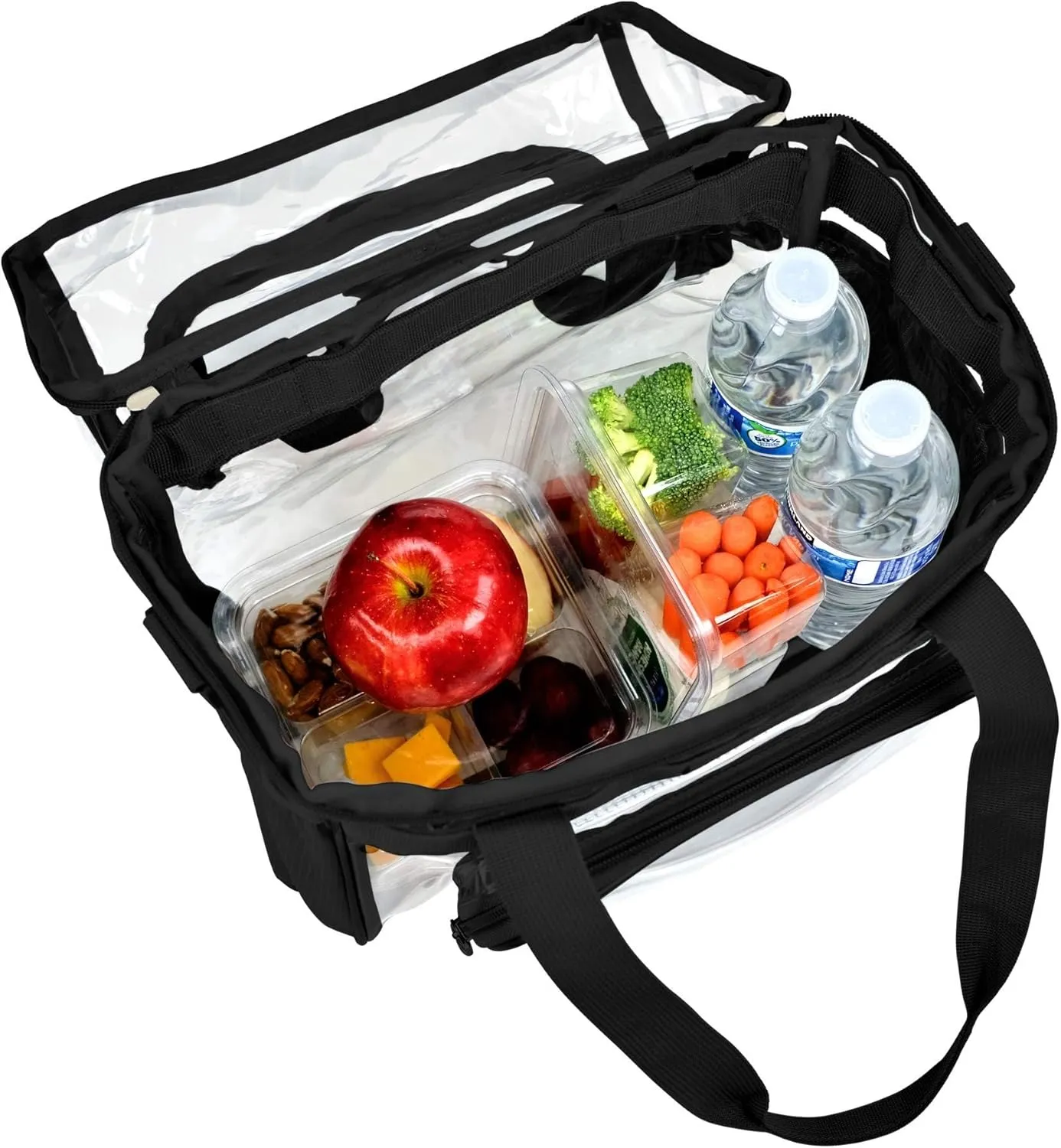 Large Clear Lunch Tote Heavy Duty Stadium Bag Approved Durable Crossbody Makeup Cosmetic Box for Men Women Work (Black, 12 x 6 x 12)