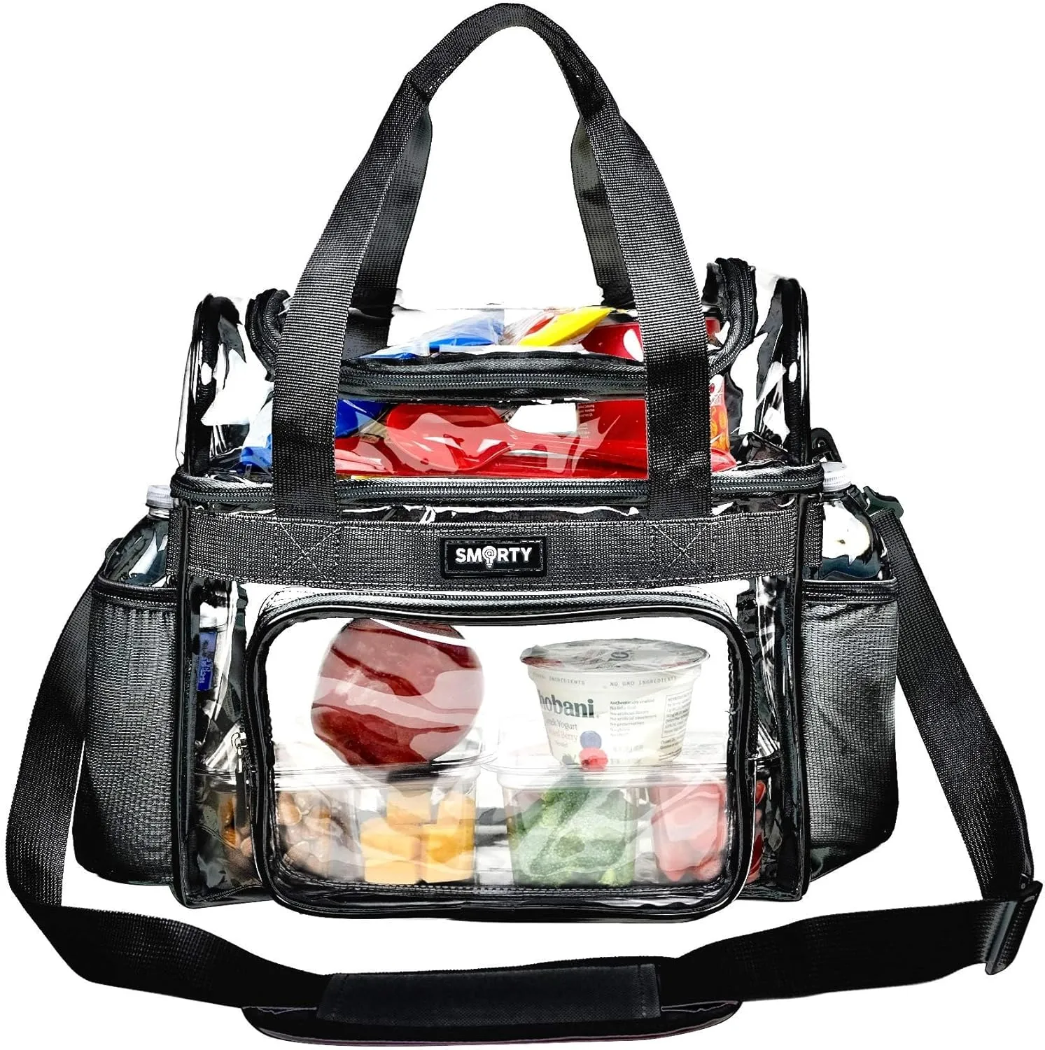 Large Clear Lunch Tote Heavy Duty Stadium Bag Approved Durable Crossbody Makeup Cosmetic Box for Men Women Work (Black, 12 x 6 x 12)