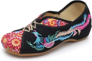 Lazutom Women Lady Vintage Chinese Style Embroidery Slip-On Cheongsam Walking Shoes