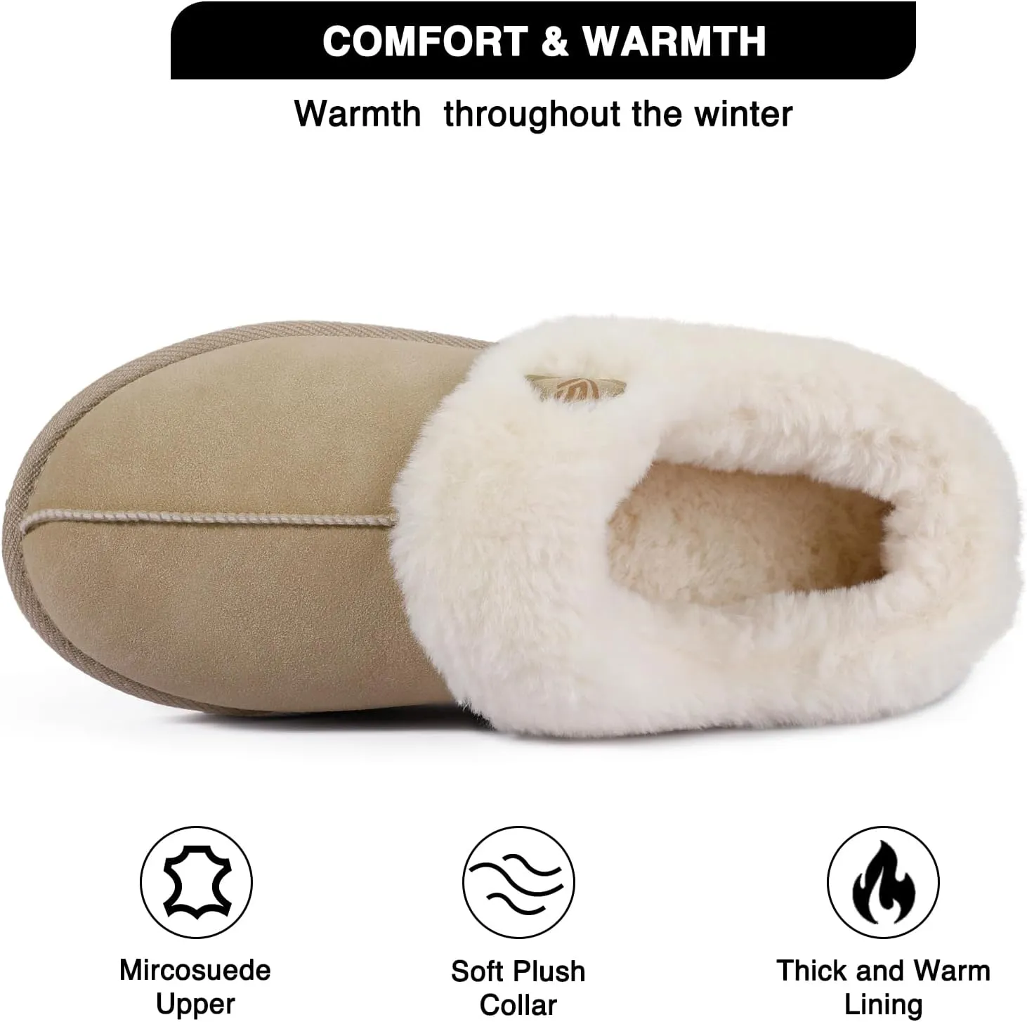 LazyStep Women's Fuzzy Closed Back Slippers, Slip on Indoor and Outdoor Warm House Shoes