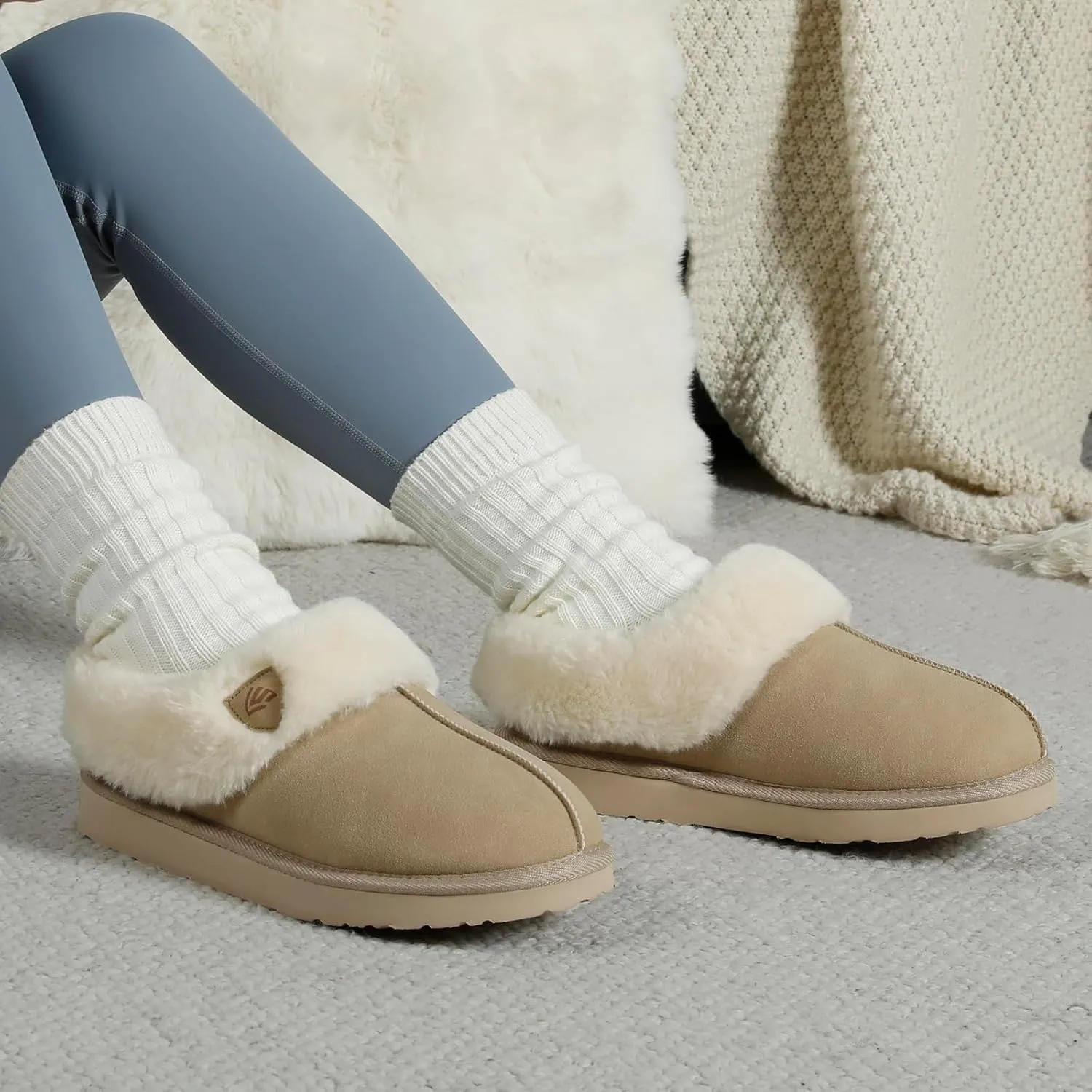 LazyStep Women's Fuzzy Closed Back Slippers, Slip on Indoor and Outdoor Warm House Shoes