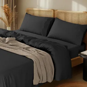 LBRO2M 1000 Thread Count 100% Cotton Sheets Set,King Size Bed Sheet 4 Piece Sets,Long Staple,16 Inches Deep Pocket,All Season,Bedding Super Soft Comforterble Breathable,Sateen Weave(Black)