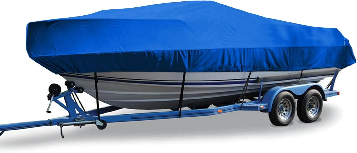 LDIW Waterproof Boat Cover 420D Trailerable Boat Cover UV Protection Dust-Proof Cover Fit for V-Hull, Tri-Hull, Bass, Fishing Boat, Runabout, Fish & Ski Boat,Blue,11~13FT: 420x270cm