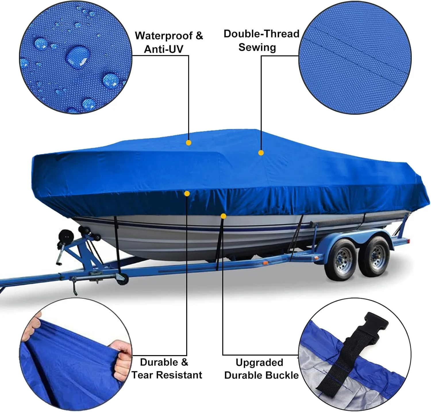 LDIW Waterproof Boat Cover 420D Trailerable Boat Cover UV Protection Dust-Proof Cover Fit for V-Hull, Tri-Hull, Bass, Fishing Boat, Runabout, Fish & Ski Boat,Blue,11~13FT: 420x270cm
