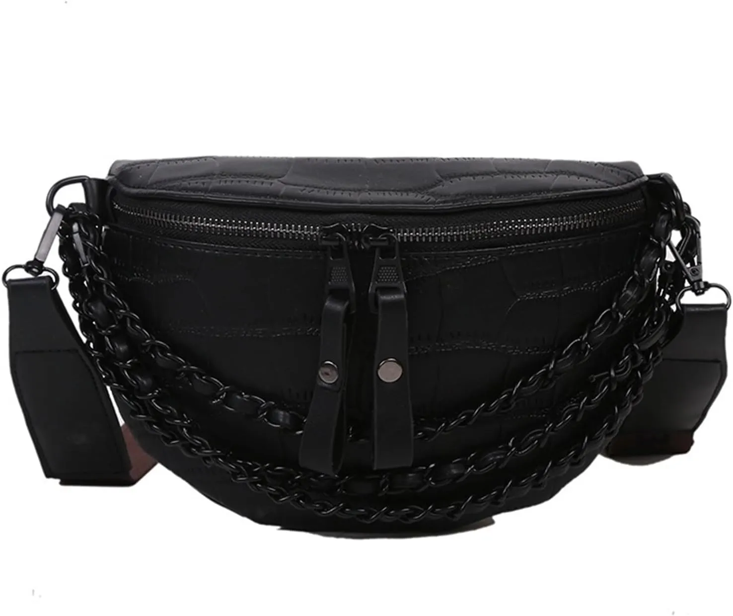 Leather Fanny Pack Bag for Women, Chain Belt Bag Chest Purse Fashionable Crossbody Waist Bags Handbag for Everyday Use Trip Walking Hiking