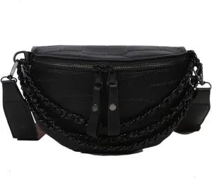 Leather Fanny Pack Bag for Women, Chain Belt Bag Chest Purse Fashionable Crossbody Waist Bags Handbag for Everyday Use Trip Walking Hiking